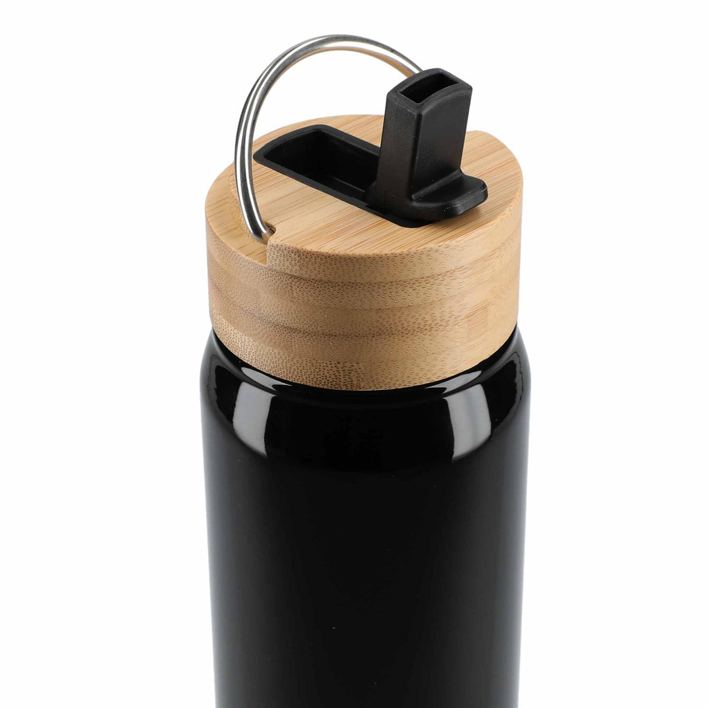 Billy Recycled Aluminum Straw Bottle with Bamboo Lid, 26 oz - Black - Top 4