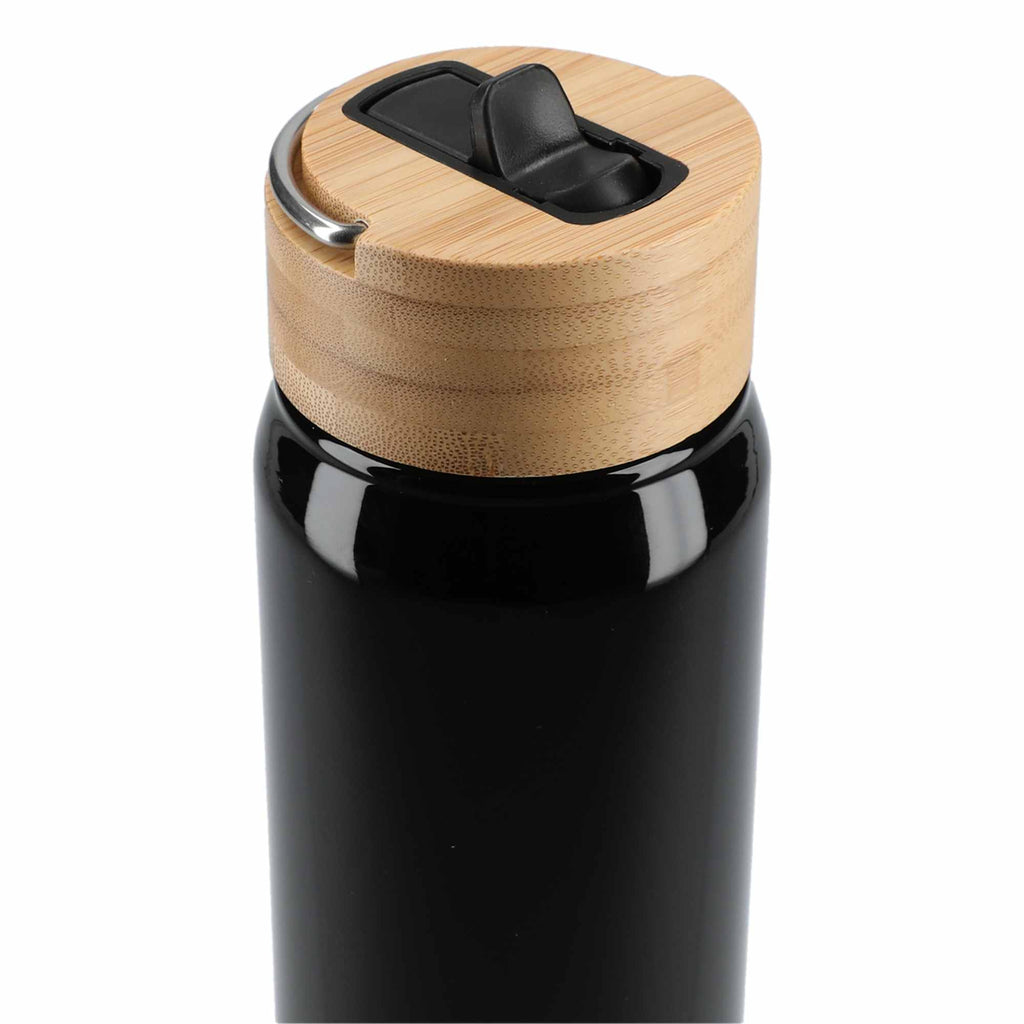 Billy Recycled Aluminum Straw Bottle with Bamboo Lid, 26 oz - Black - Top