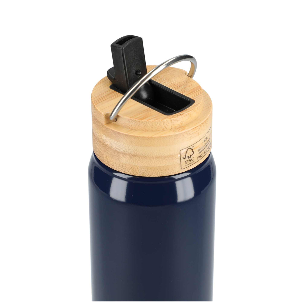 Billy Recycled Aluminum Straw Bottle with Bamboo Lid, 26 oz - Navy - Back 2