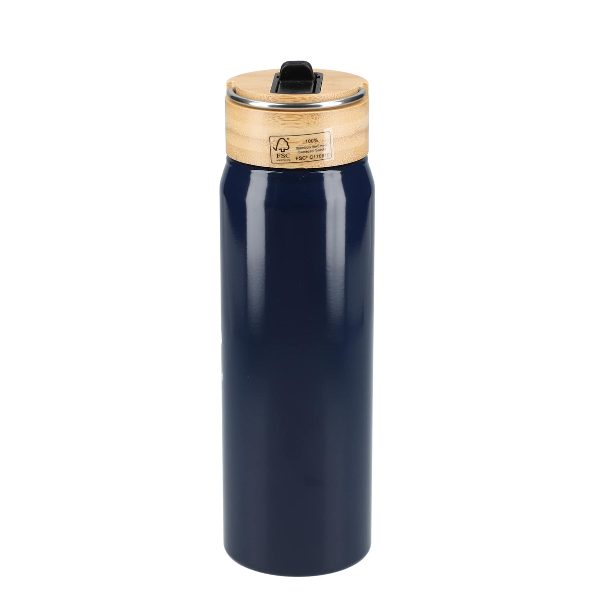 Billy Recycled Aluminum Straw Bottle with Bamboo Lid, 26 oz - Navy - Back 3