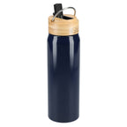 Billy Recycled Aluminum Straw Bottle with Bamboo Lid, 26 oz - Navy - Back 4