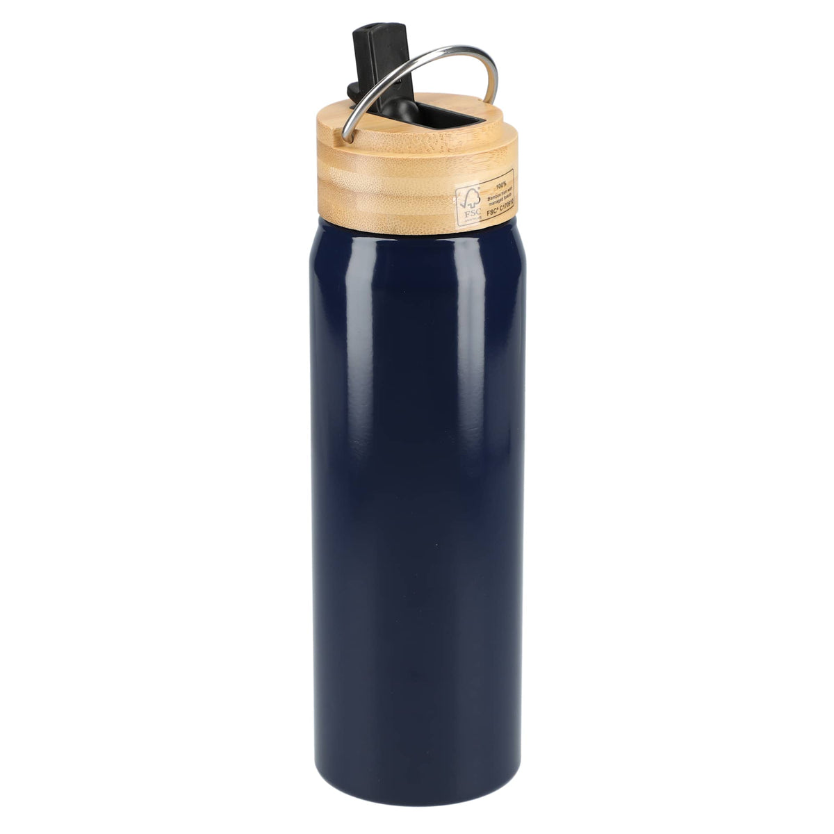 Billy Recycled Aluminum Straw Bottle with Bamboo Lid, 26 oz - Navy - Back 4