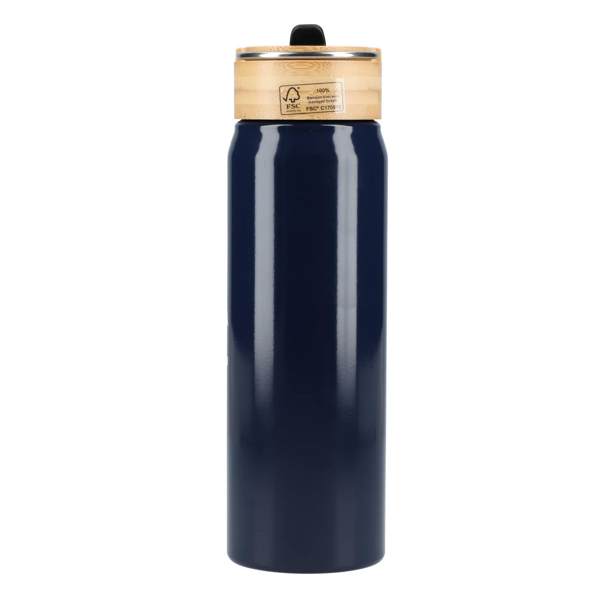 Billy Recycled Aluminum Straw Bottle with Bamboo Lid, 26 oz - Navy - Back 5