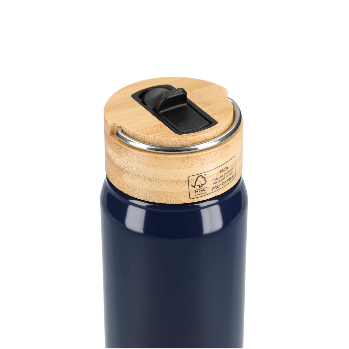 Billy Recycled Aluminum Straw Bottle with Bamboo Lid, 26 oz - Navy - Back