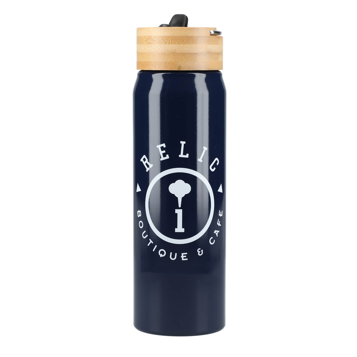 Billy Recycled Aluminum Straw Bottle with Bamboo Lid, 26 oz - Navy - Front 2