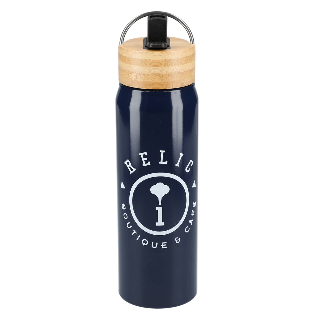 Billy Recycled Aluminum Straw Bottle with Bamboo Lid, 26 oz - Navy - Front 3