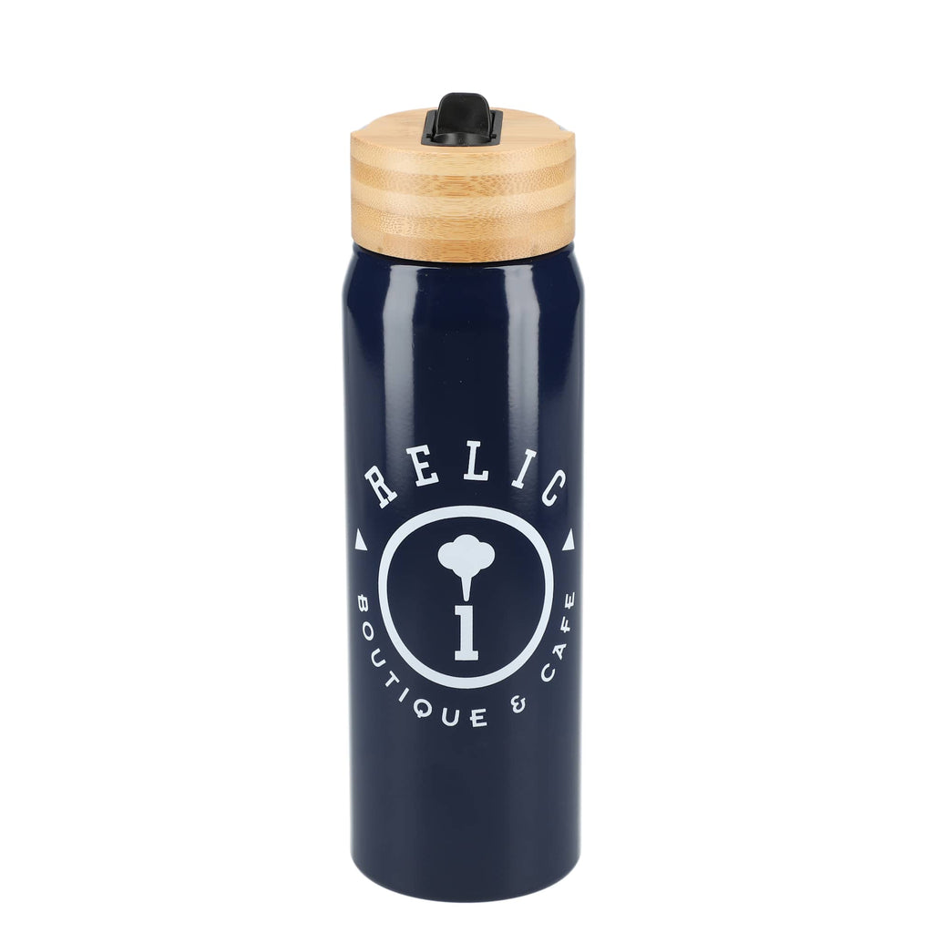Billy Recycled Aluminum Straw Bottle with Bamboo Lid, 26 oz - Navy - Front
