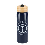 Billy Recycled Aluminum Straw Bottle with Bamboo Lid, 26 oz - Navy - Front