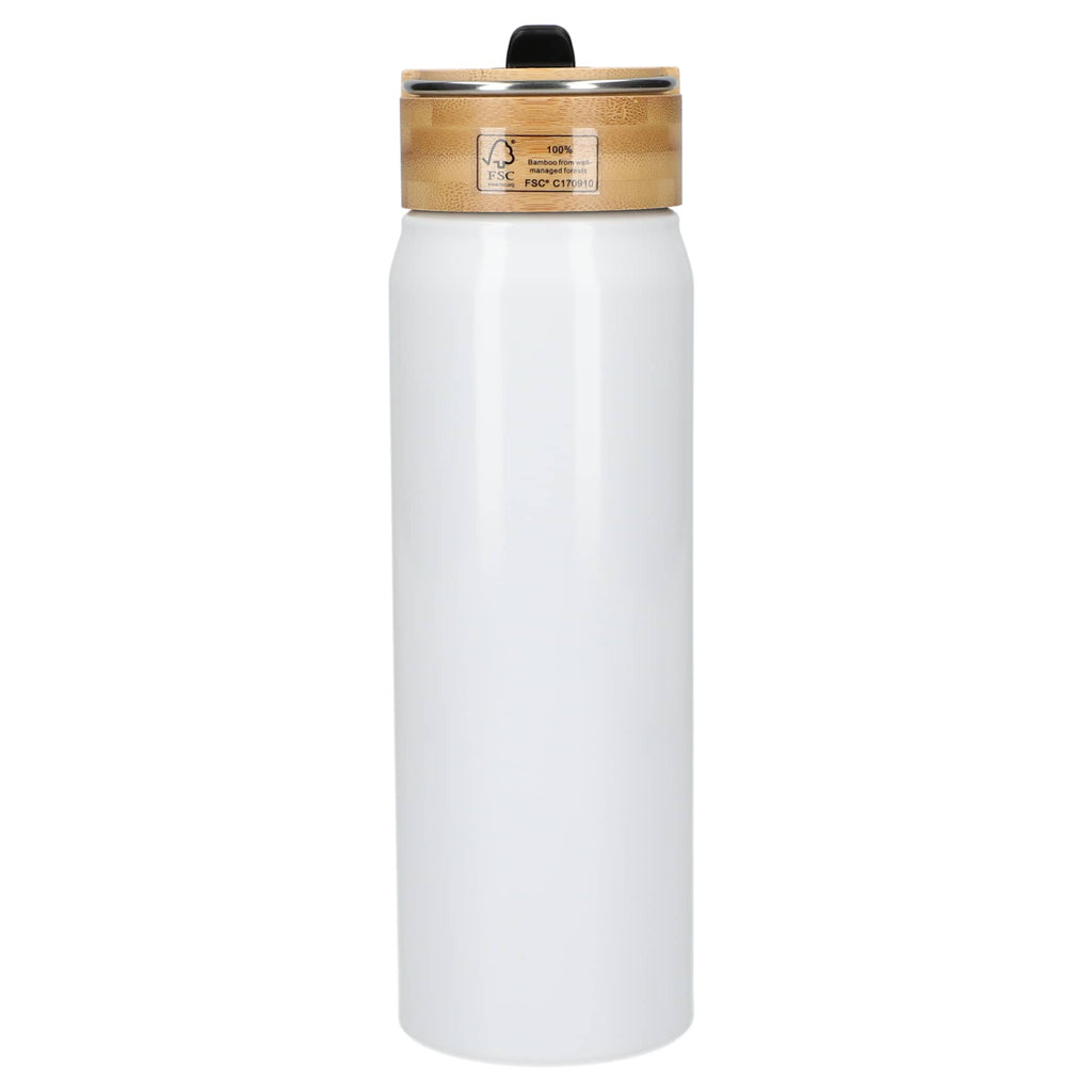 Billy Recycled Aluminum Straw Bottle with Bamboo Lid, 26 oz - White - Back