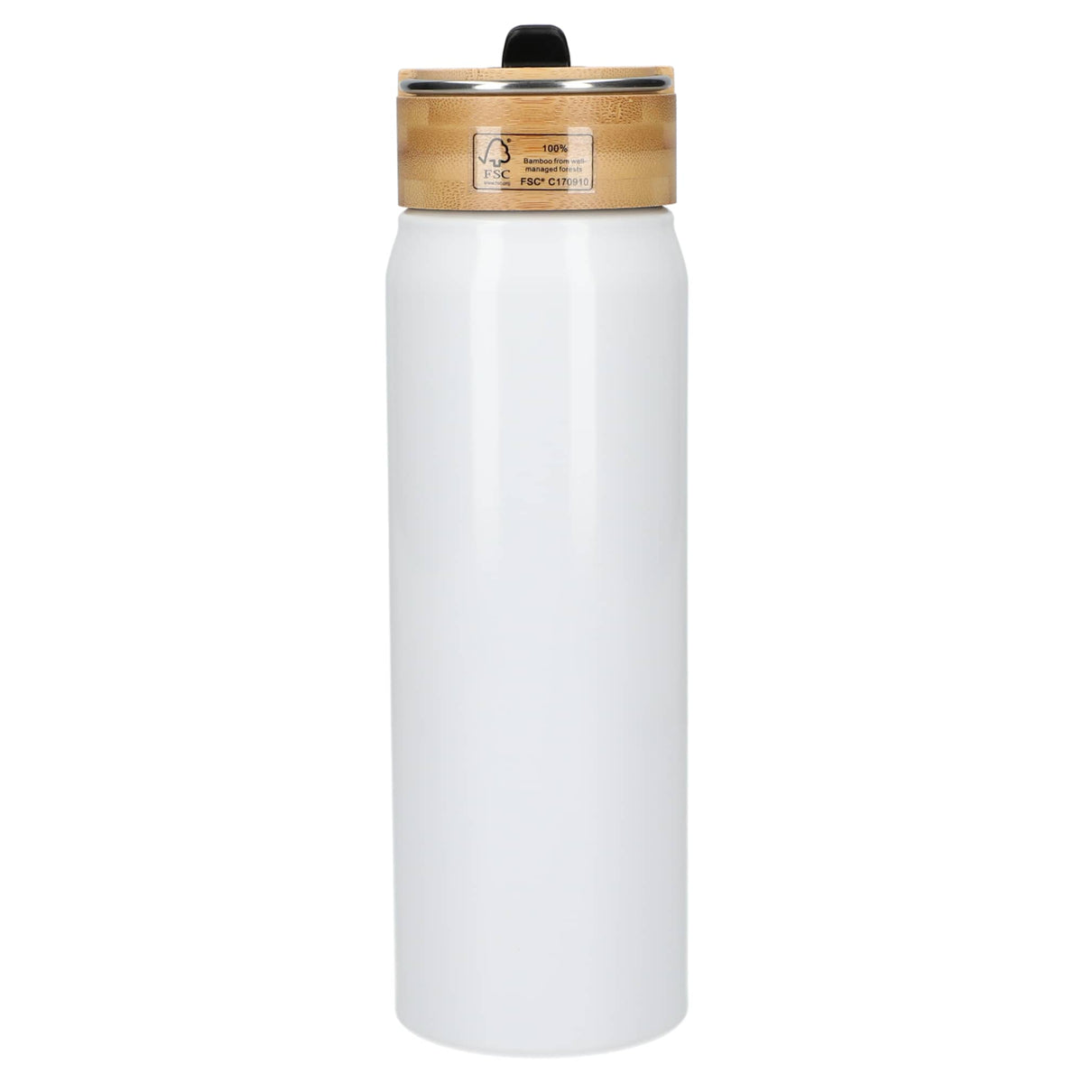 Billy Recycled Aluminum Straw Bottle with Bamboo Lid, 26 oz - White - Back