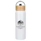 Billy Recycled Aluminum Straw Bottle with Bamboo Lid, 26 oz - White - Front 2
