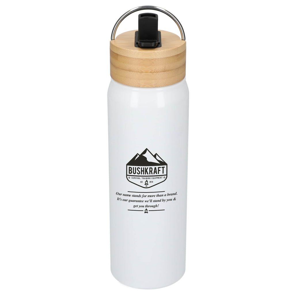 Billy Recycled Aluminum Straw Bottle with Bamboo Lid, 26 oz - White - Front 3