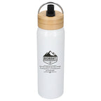 Billy Recycled Aluminum Straw Bottle with Bamboo Lid, 26 oz - White - Front 3