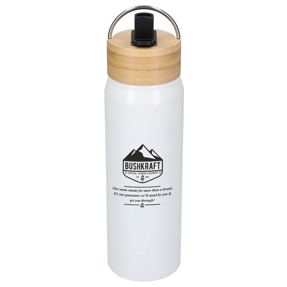 Billy Recycled Aluminum Straw Bottle with Bamboo Lid, 26 oz - White - Front 3