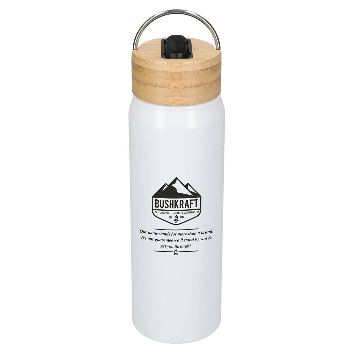 Billy Recycled Aluminum Straw Bottle with Bamboo Lid, 26 oz - White - Front