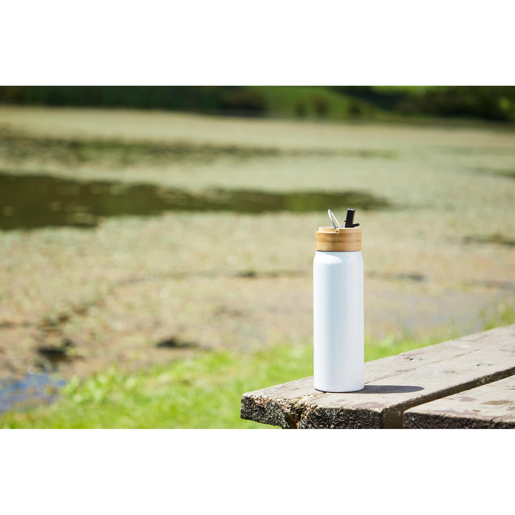 Billy Recycled Aluminum Straw Bottle with Bamboo Lid, 26 oz - White - On Model