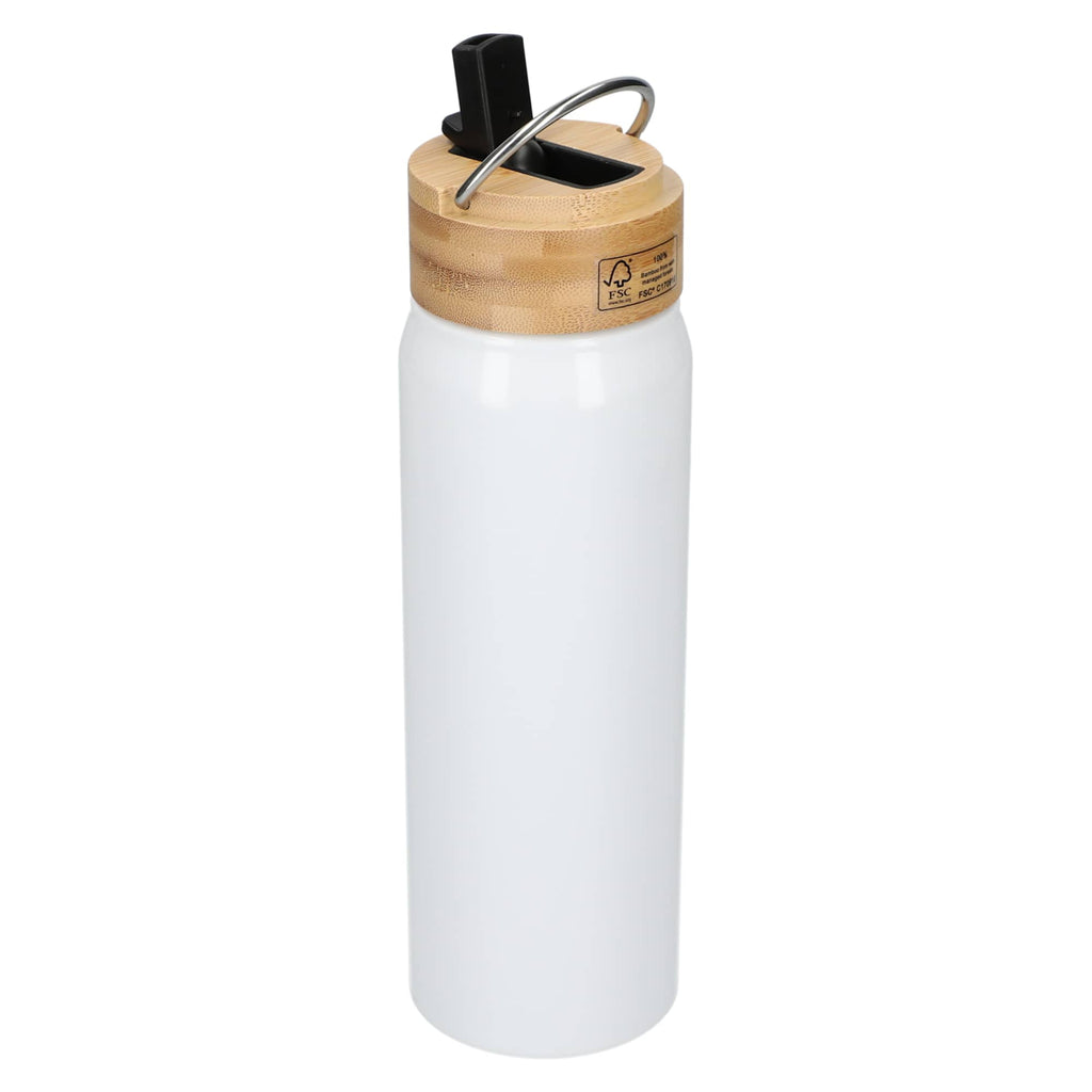 Billy Recycled Aluminum Straw Bottle with Bamboo Lid, 26 oz - White - Right Angle 2