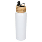 Billy Recycled Aluminum Straw Bottle with Bamboo Lid, 26 oz - White - Right Angle 2