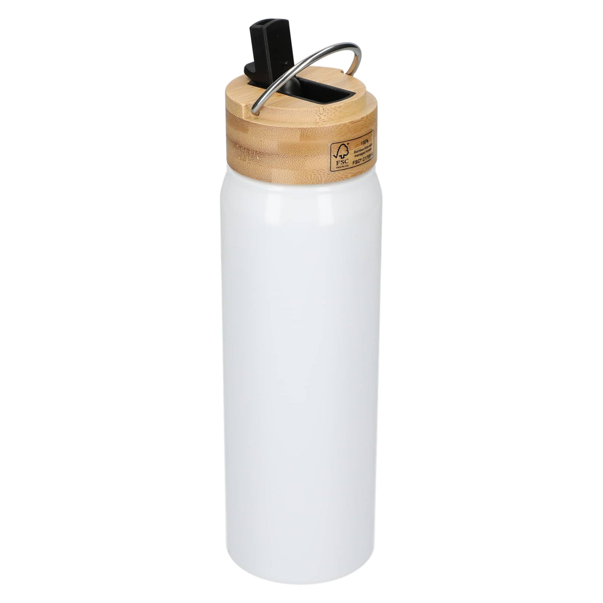 Billy Recycled Aluminum Straw Bottle with Bamboo Lid, 26 oz - White - Right Angle 2
