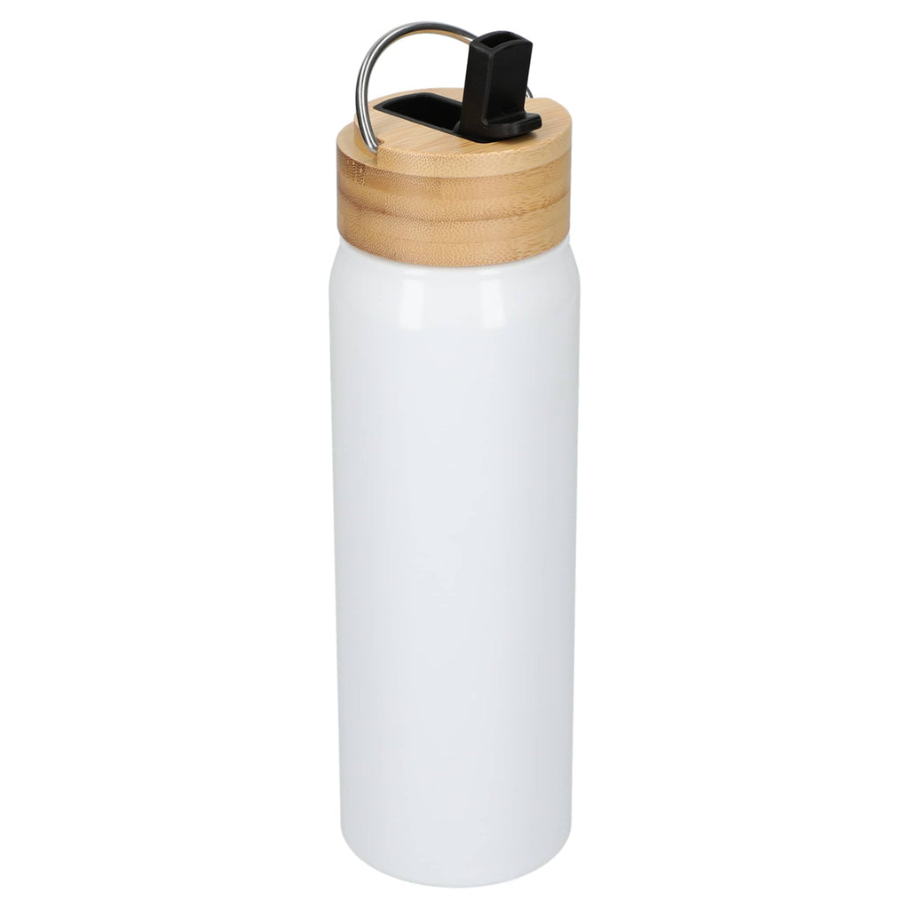 Billy Recycled Aluminum Straw Bottle with Bamboo Lid, 26 oz - White - Right Angle