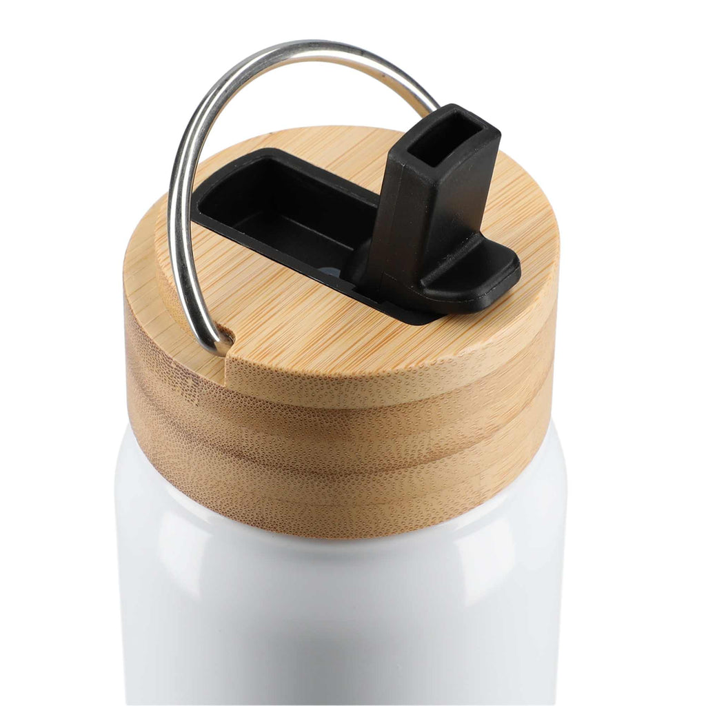 Billy Recycled Aluminum Straw Bottle with Bamboo Lid, 26 oz - White - Top