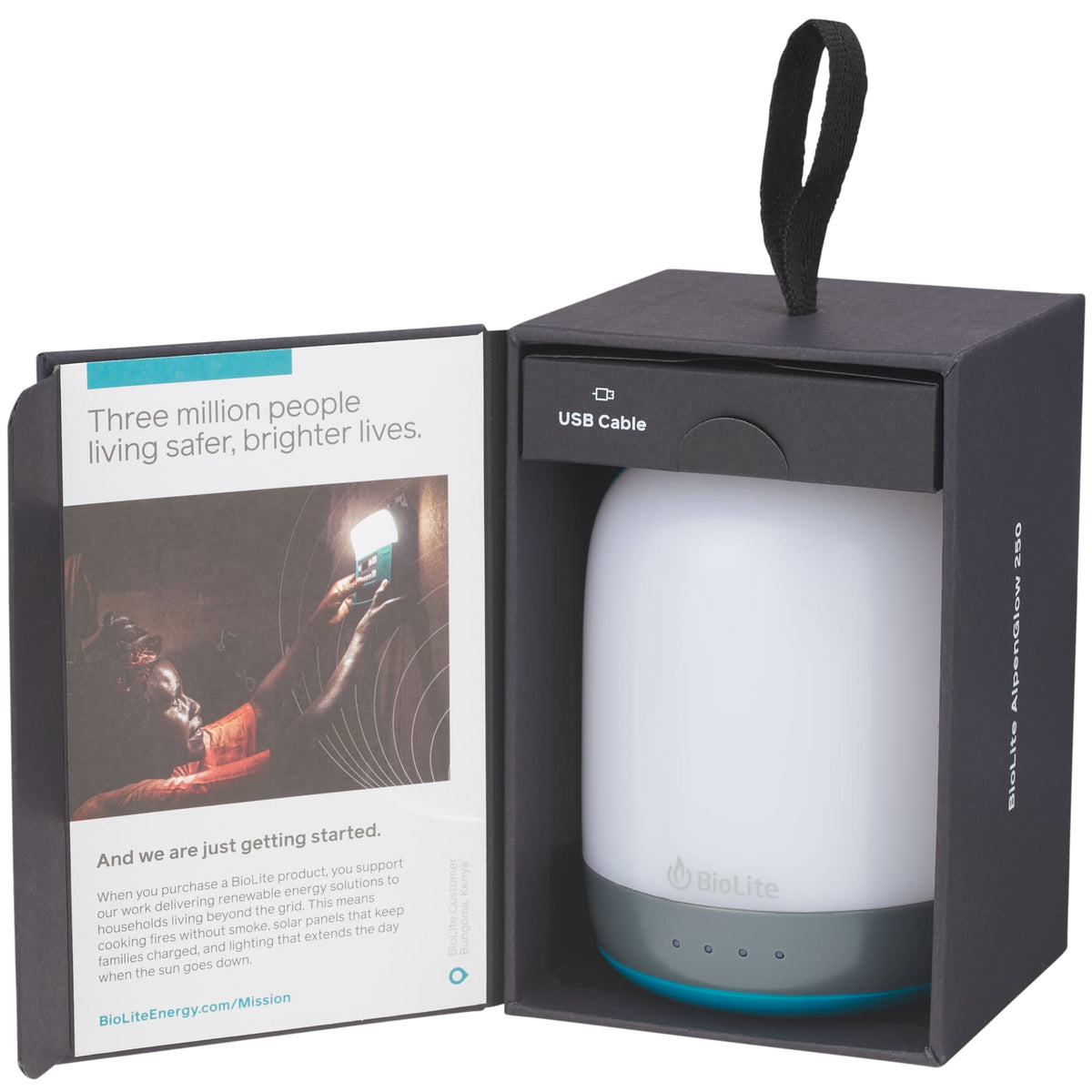 BioLite AlpenGlow Rechargeable Lantern, 250 Lumens - White/Turquoise - Left Angle 4