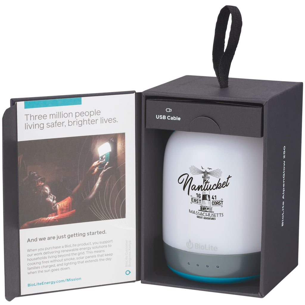 BioLite AlpenGlow Rechargeable Lantern, 250 Lumens - White/Turquoise - Left Angle