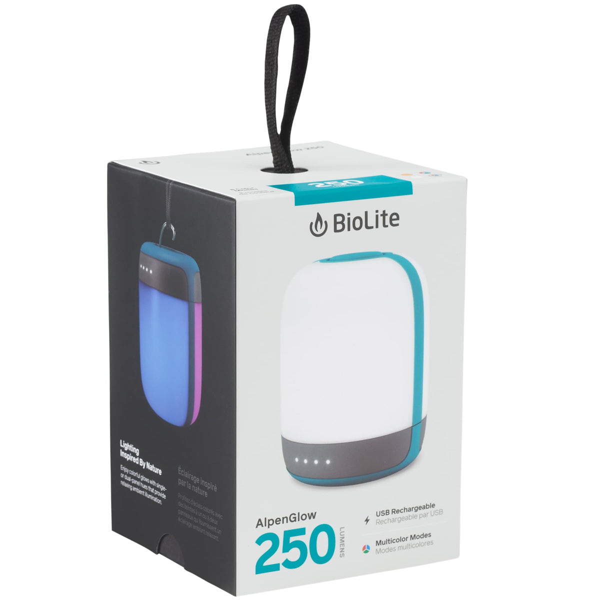 BioLite AlpenGlow Rechargeable Lantern, 250 Lumens - White/Turquoise - Right Angle 2
