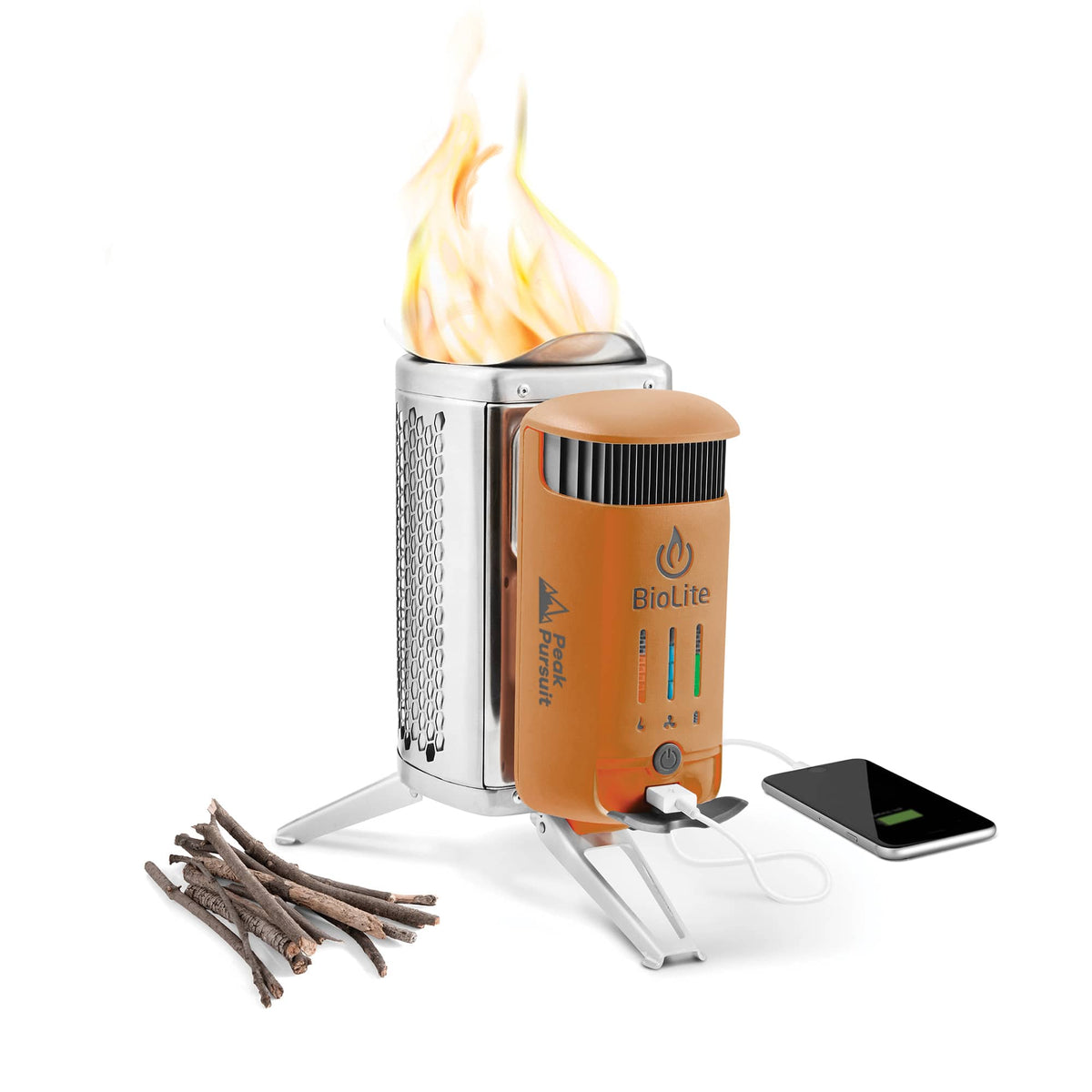 BioLite CampStove 2+ with USB Charging Laser Engraving - Orange - Right Angle 2