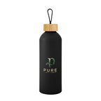 Blaire Recycled Aluminum Bottle, Bamboo Lid and Handle, 25 oz - Black - Colorbrite