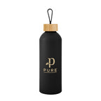 Blaire Recycled Aluminum Bottle, Bamboo Lid and Handle, 25 oz - Black - Silk Screen