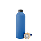 Blaire Recycled Aluminum Bottle, Bamboo Lid and Handle, 25 oz - Blue - Open
