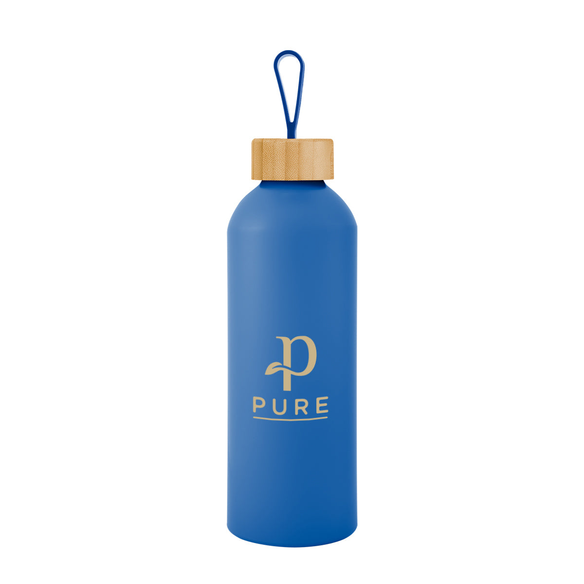 Blaire Recycled Aluminum Bottle, Bamboo Lid and Handle, 25 oz - Blue - Silk Screen