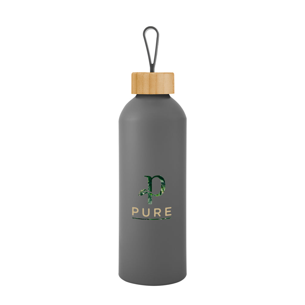 Blaire Recycled Aluminum Bottle, Bamboo Lid and Handle, 25 oz - Gray - Colorbrite