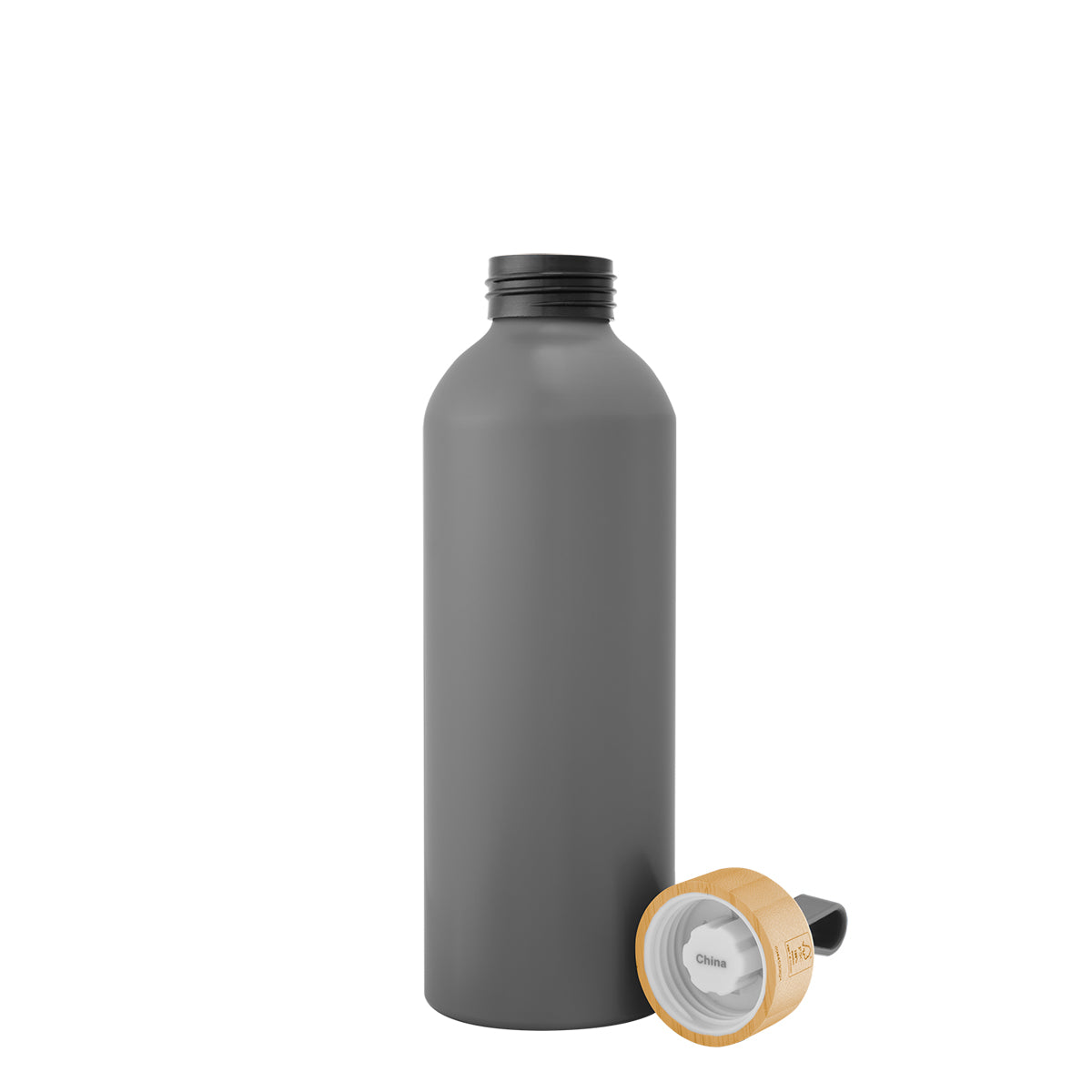 Blaire Recycled Aluminum Bottle, Bamboo Lid and Handle, 25 oz - Gray - Open