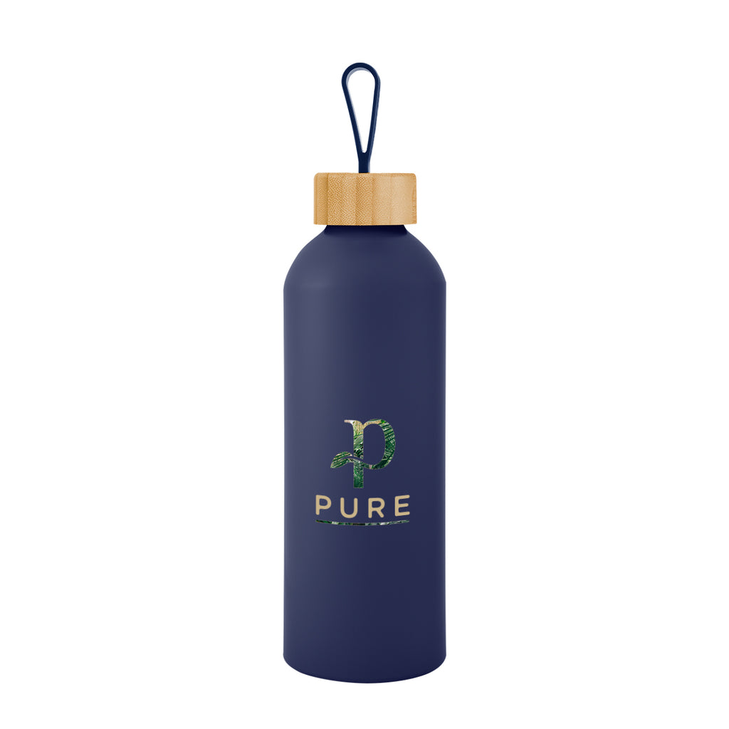 Blaire Recycled Aluminum Bottle, Bamboo Lid and Handle, 25 oz - Navy - Colorbrite