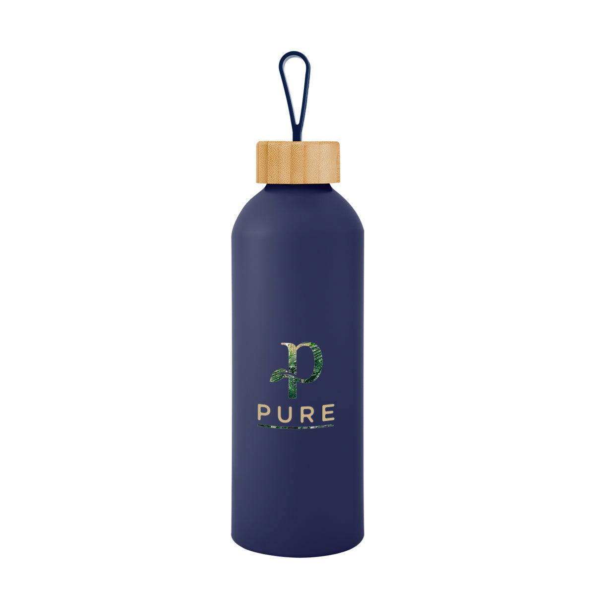 Blaire Recycled Aluminum Bottle, Bamboo Lid and Handle, 25 oz - Navy - Colorbrite