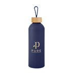 Blaire Recycled Aluminum Bottle, Bamboo Lid and Handle, 25 oz - Navy - Silk Screen