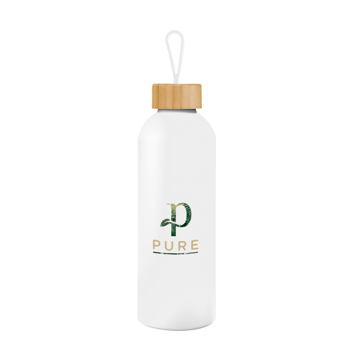 Blaire Recycled Aluminum Bottle, Bamboo Lid and Handle, 25 oz - White - Colorbrite