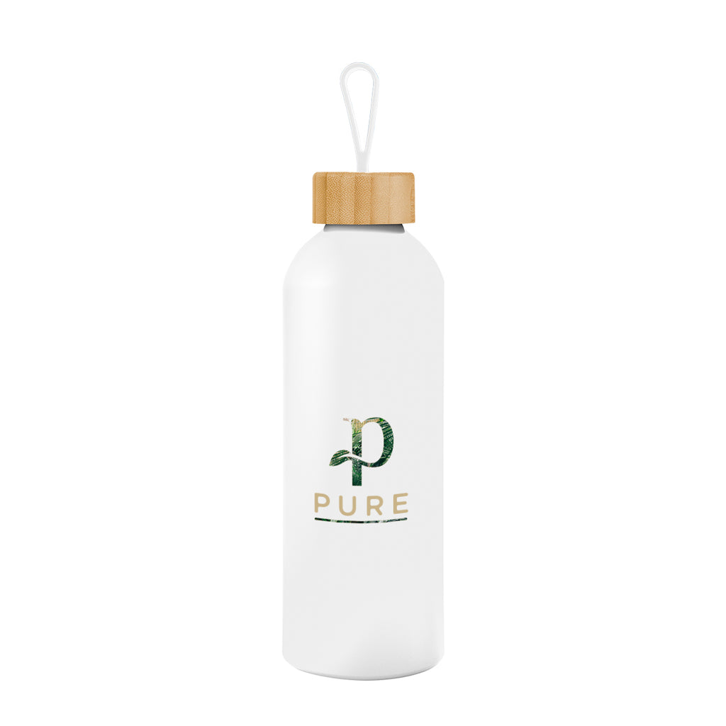 Blaire Recycled Aluminum Bottle, Bamboo Lid and Handle, 25 oz - White - Colorbrite