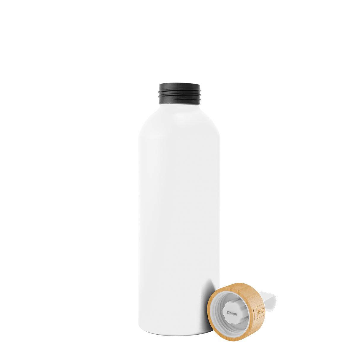 Blaire Recycled Aluminum Bottle, Bamboo Lid and Handle, 25 oz - White - Open