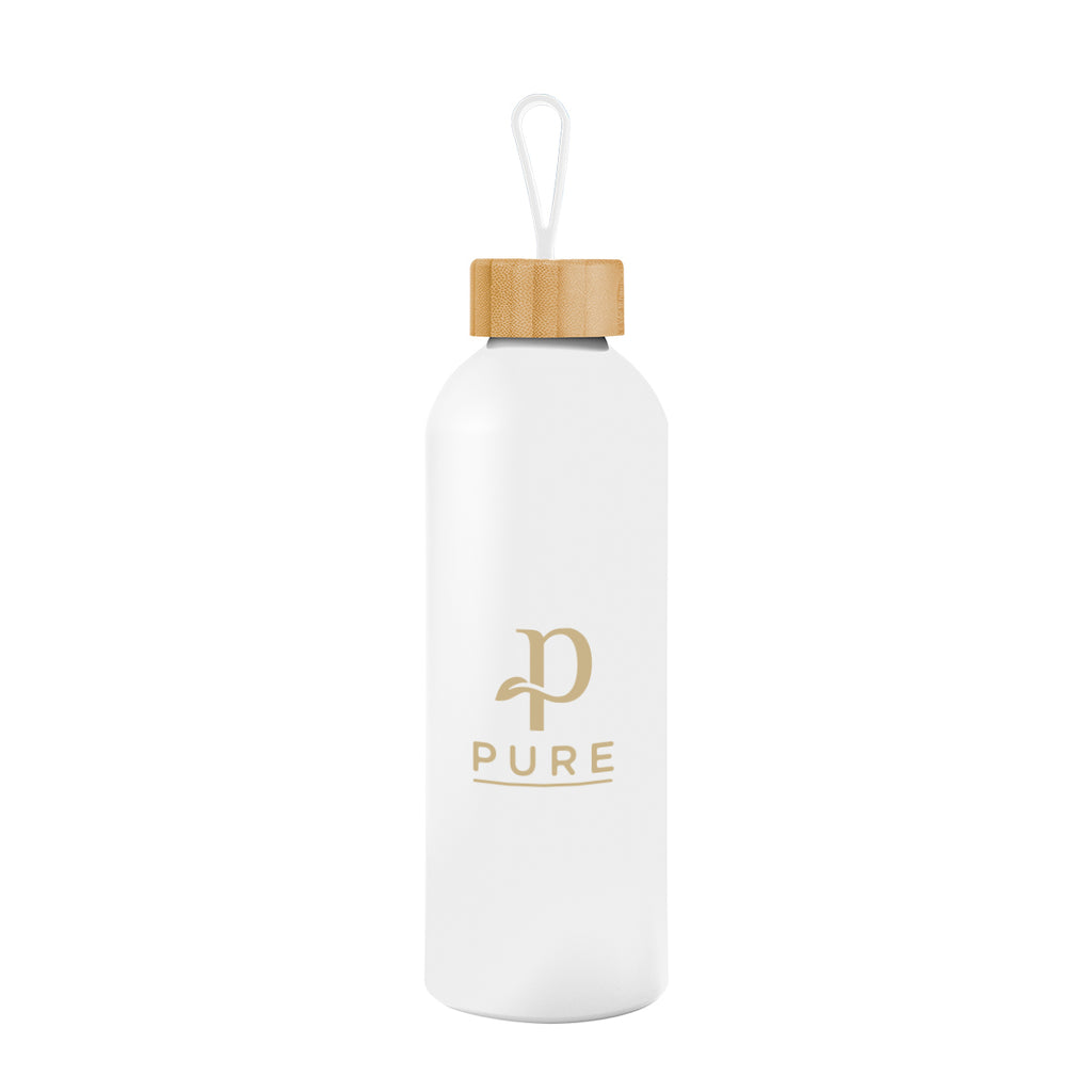 Blaire Recycled Aluminum Bottle, Bamboo Lid and Handle, 25 oz - White - Silk Screen