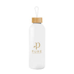 Blaire Recycled Aluminum Bottle, Bamboo Lid and Handle, 25 oz - White - Silk Screen