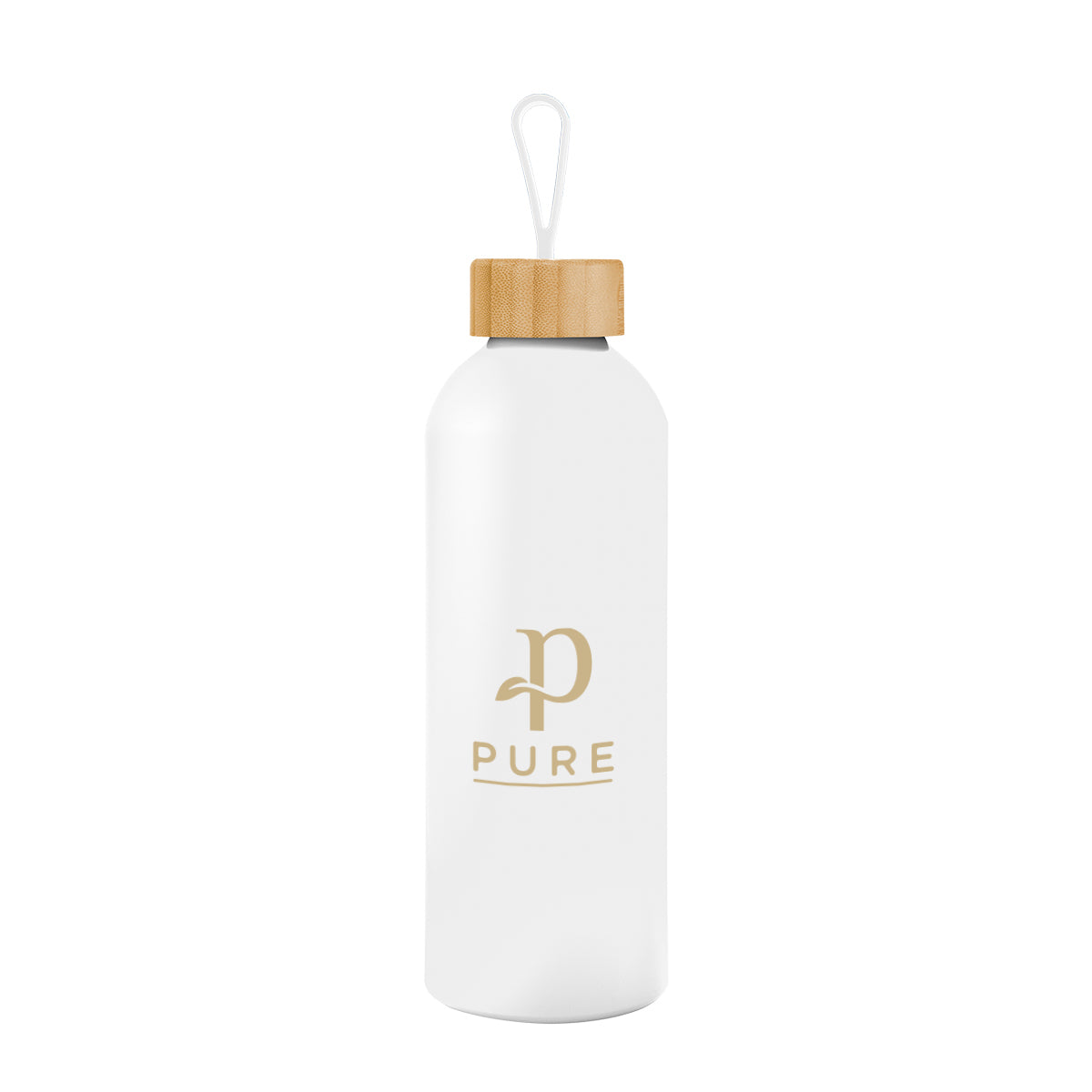 Blaire Recycled Aluminum Bottle, Bamboo Lid and Handle, 25 oz - White - Silk Screen