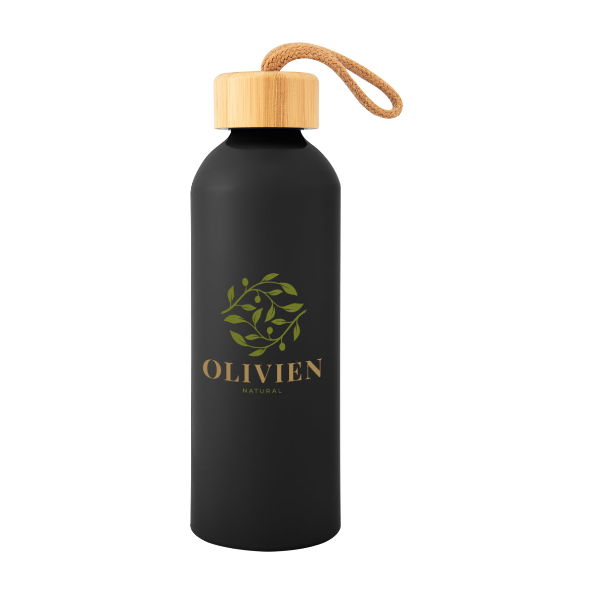 Blaire Recycled Aluminum Bottle with Bamboo Lid, 25 oz - Black - Colorbrite
