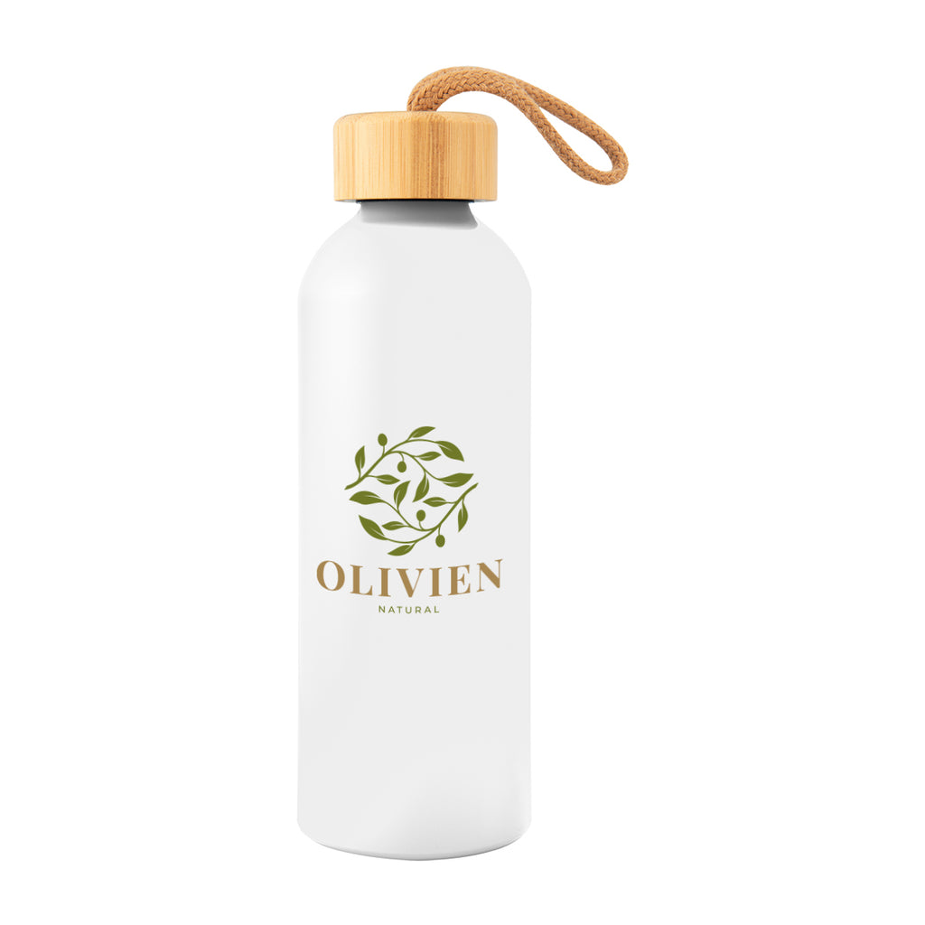 Blaire Recycled Aluminum Bottle with Bamboo Lid, 25 oz - White - Colorbrite
