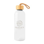 Blaire Recycled Aluminum Bottle with Bamboo Lid, 25 oz - White - Silk Screen