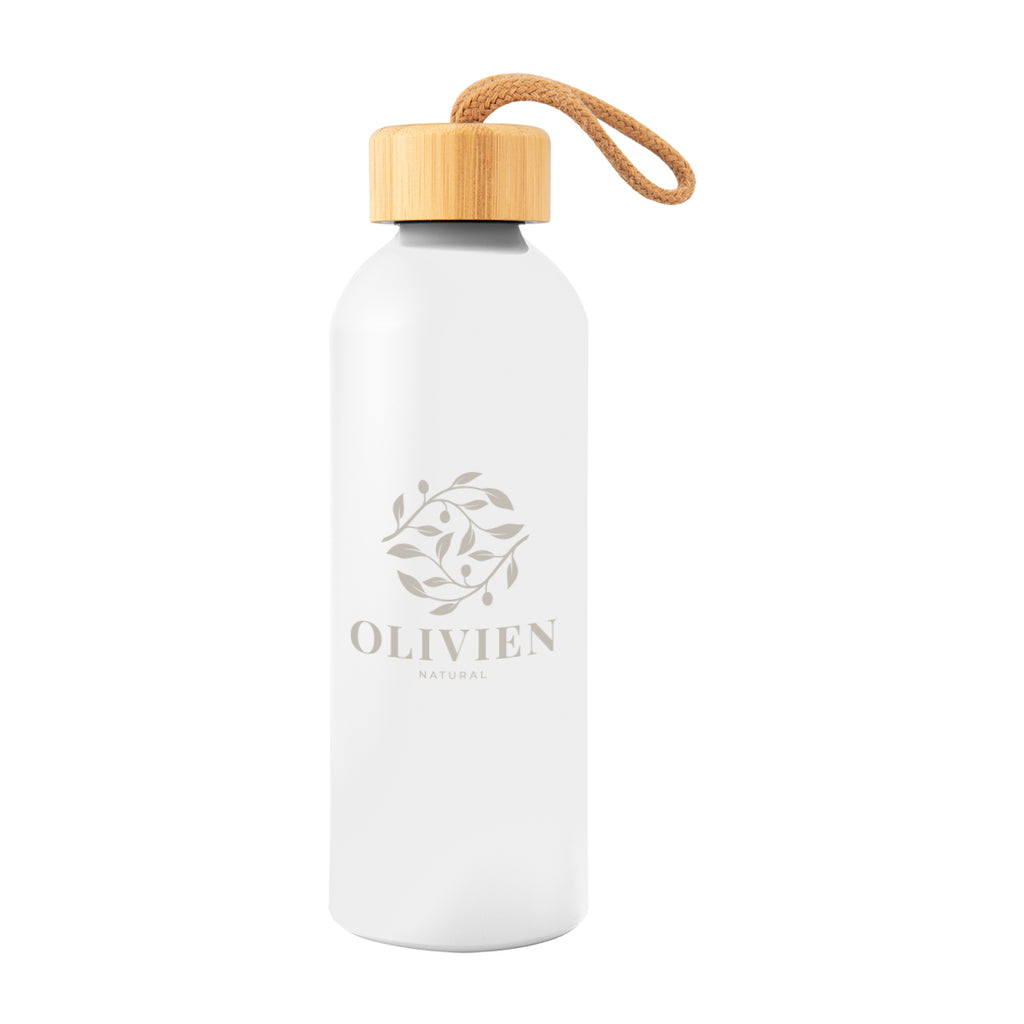 Blaire Recycled Aluminum Bottle with Bamboo Lid, 25 oz - White - Silk Screen