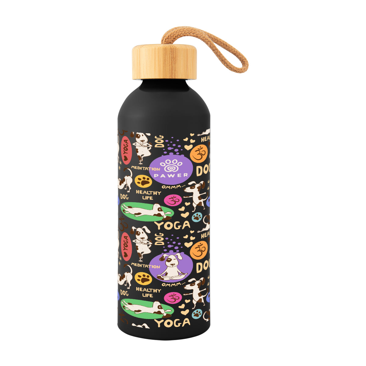 Blaire Recycled Aluminum Bottle with Bamboo Lid in Full Color, 25 oz - Black - Megabrite