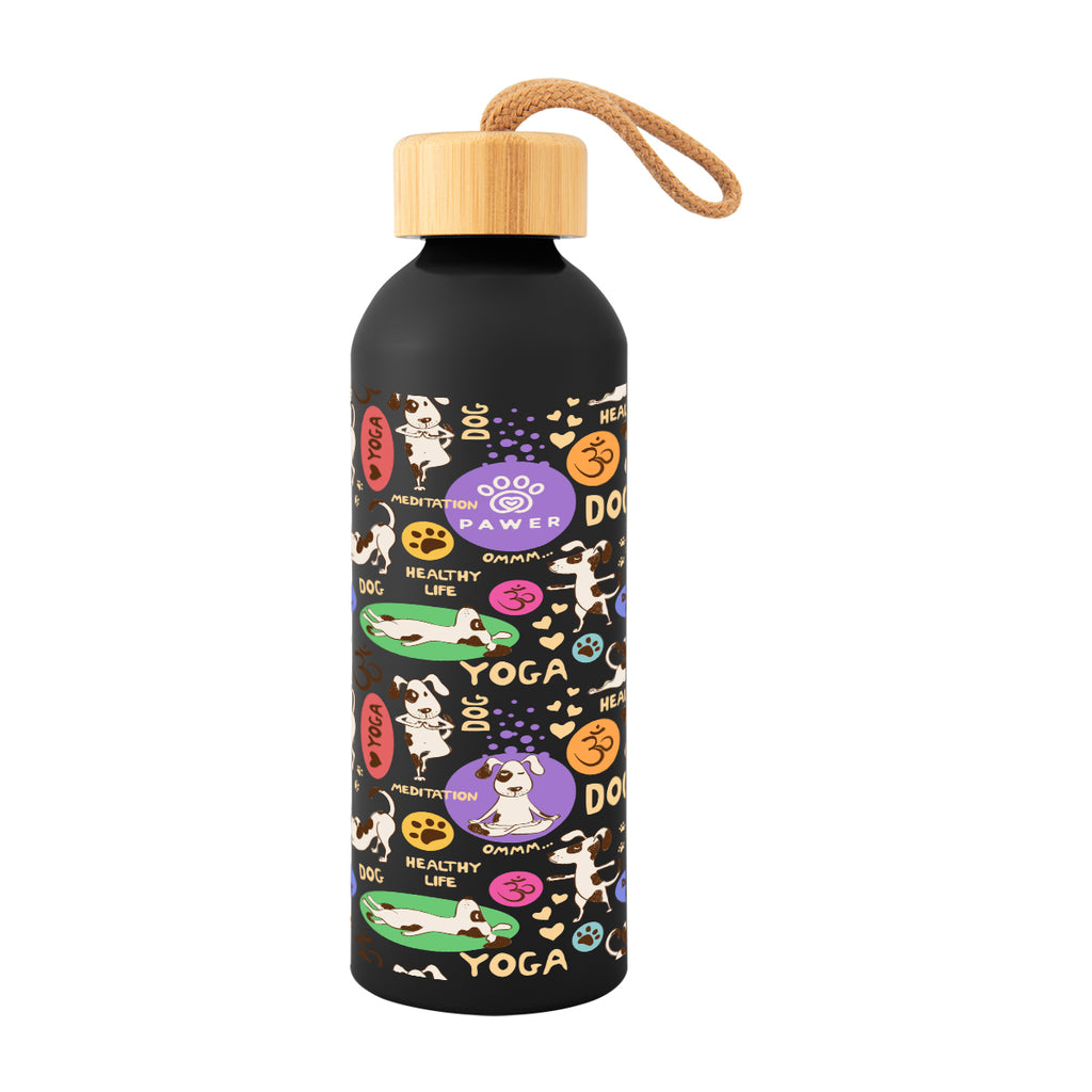 Blaire Recycled Aluminum Bottle with Bamboo Lid in Full Color, 25 oz - Black - Megabrite